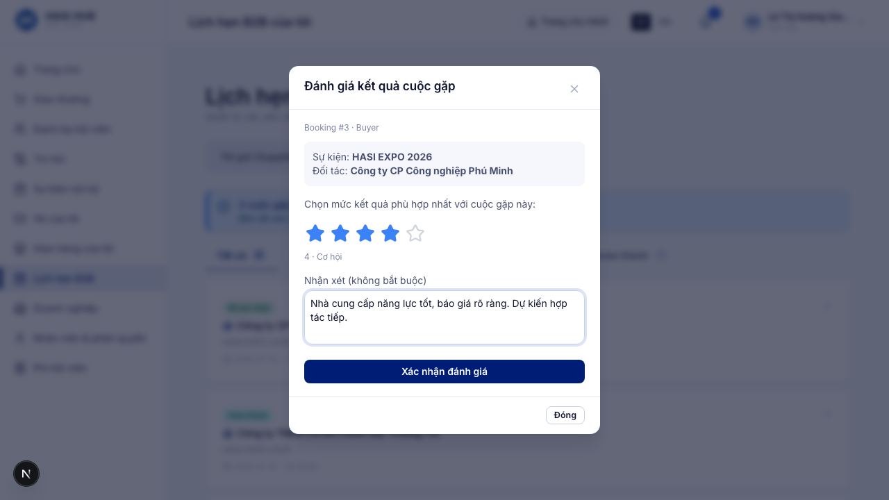 Ô nhận xét đã điền nội dung trong hộp đánh giá