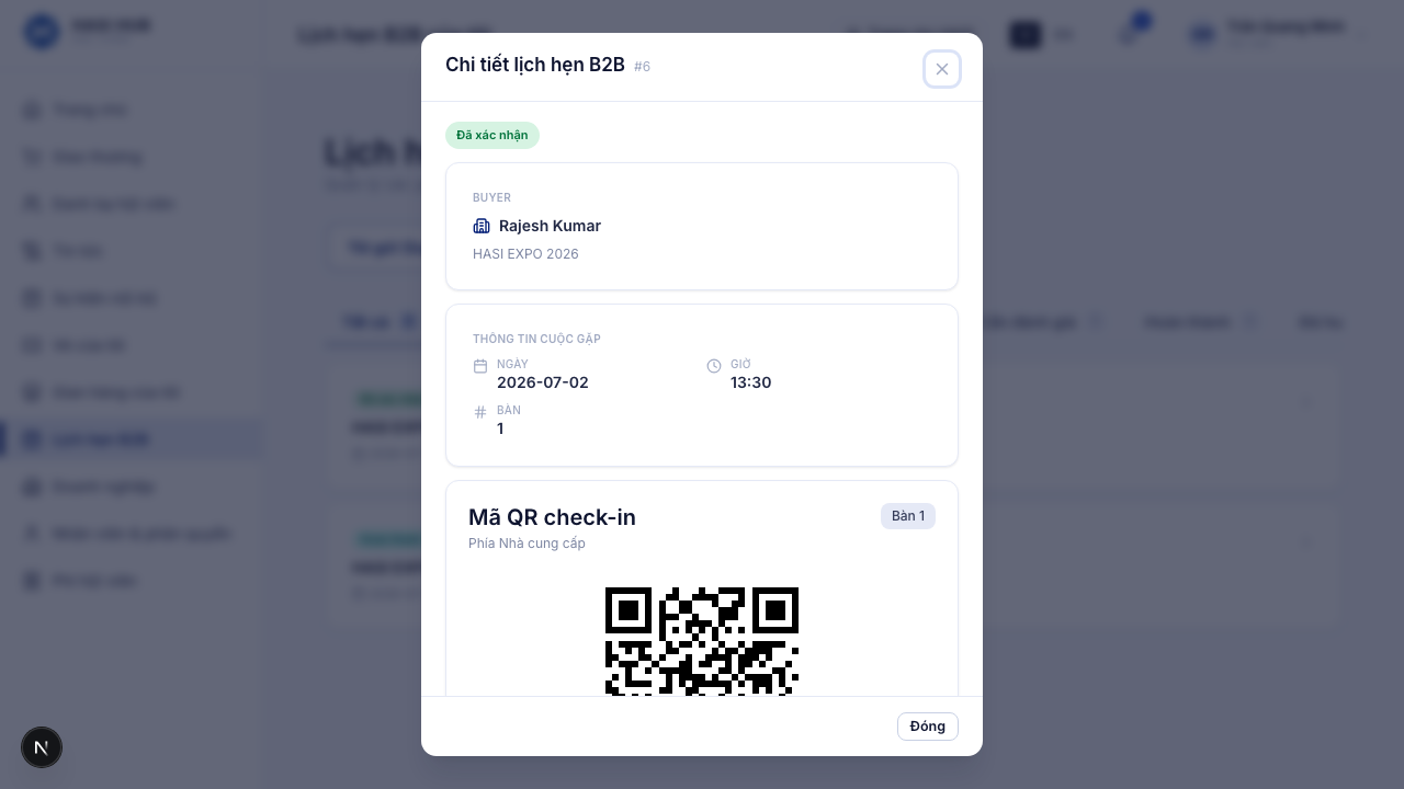 Hộp thoại Chi tiết lịch hẹn B2B phía nhà cung cấp